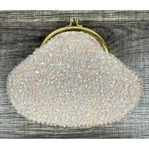 Vintage Beaded Clutch Purse Iridescent Sequin Kiss Lock Evening Bag
